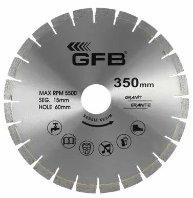 GFB Granit Kesme Testere Lazer Kaynaklı (Sessiz Kesim) 350 x 60 - 40*3.3*15mm ürün görseli