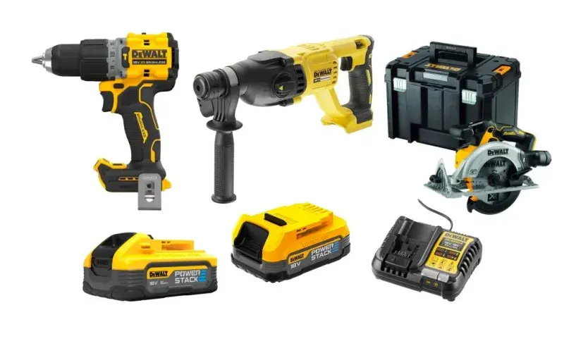 Dewalt DCD796NT & Dewalt DCH133NT & Dewalt DCF922NT & Dewalt DCB1104 & Dewalt DCBP518 & Dewalt DCBP034 Powerstack Set ürün görseli