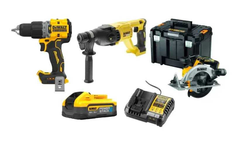 Dewalt DCD805NT & Dewalt DCH133NT & Dewalt DCS565NT & Dewalt DCB1104 & Dewalt DCBP518 Powerstack Set ürün görseli