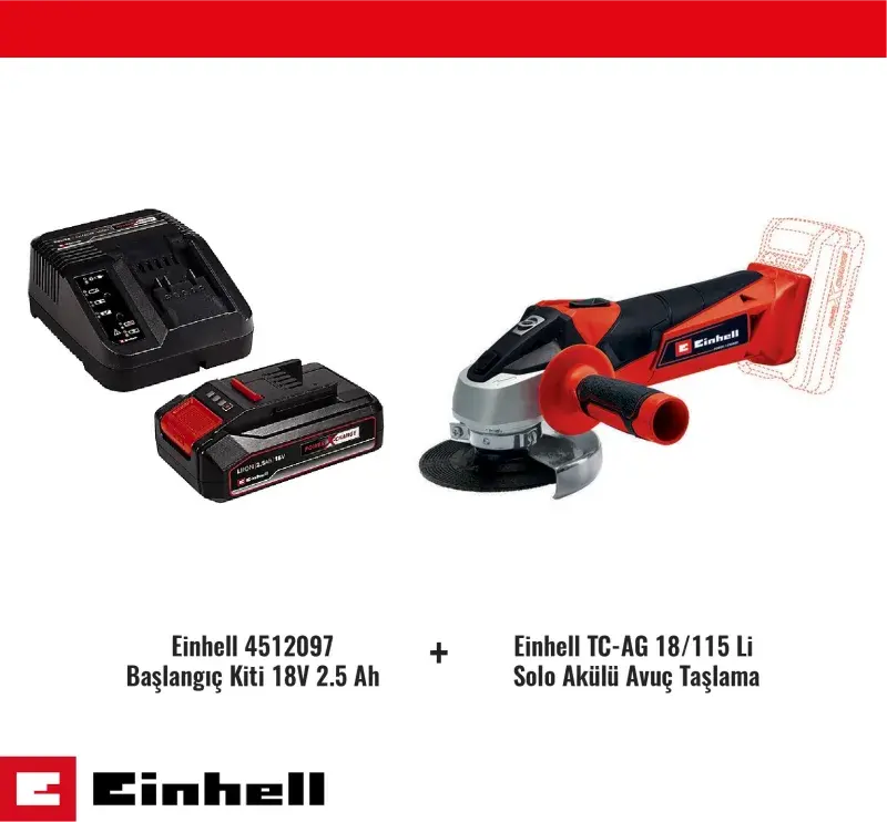 Einhell TC-AG 18/115 Li Solo Avuç Taşlama ve 2,5 Ah Starter Kit ürün görseli